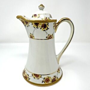 Antique Nippon Hand Painted Chocolate Pot Floral Gold Gilt Japan Porcelain
